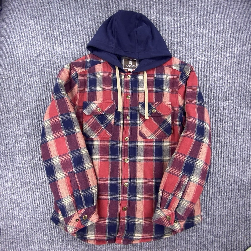 Legendary Outfitters Flannel Hoodie Mens M Red Plaid Quilted Lined Gorpcore